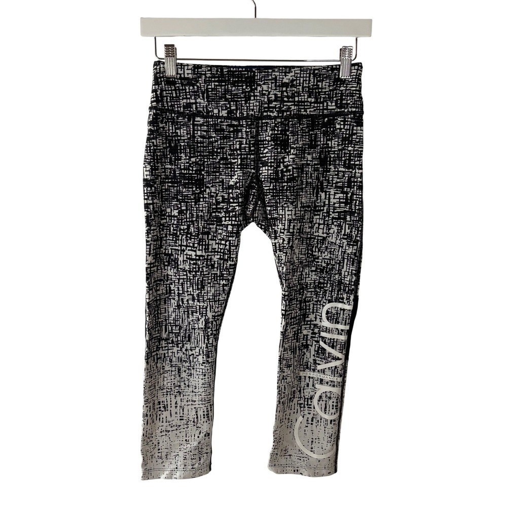 Calvin Klein Performance Womens Black White Grid Print Crop Leggings Womens S